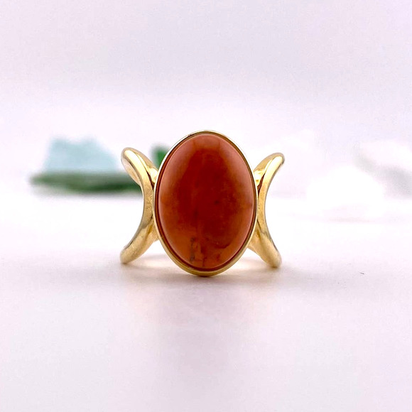 Genuine Salmon Howlite 18k Gold Plated Ring Size 5.5 - Picture 13 of 13